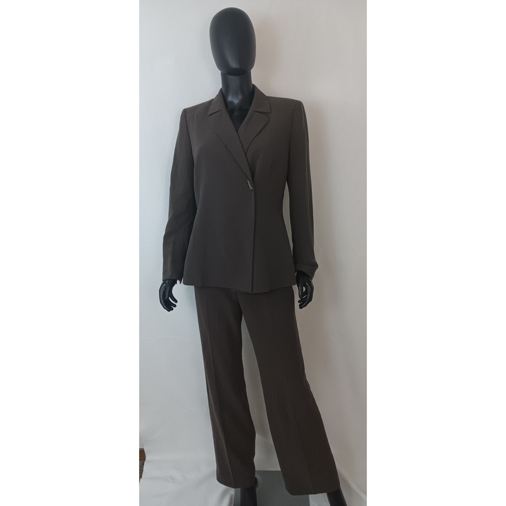 Le Suit Women size 6 Brown Gray Textured Pant Suit Blazer Staright leg Trousers